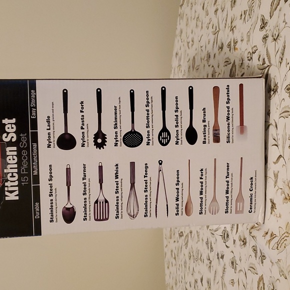 15 Piece Kitchen Utensils In White Ceramic Jar - Picture 2 of 4